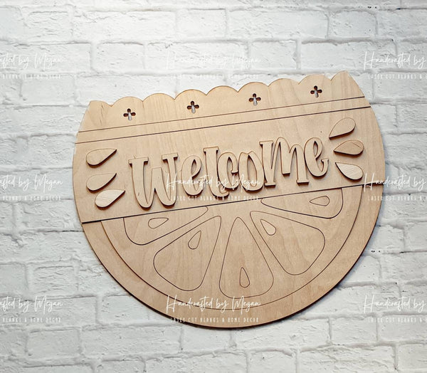 Welcome Lemon Door Hanger- Summer Decor - Unfinished Wood - Wooden Blanks- Wooden Shapes - laser cut shape - Paint Party