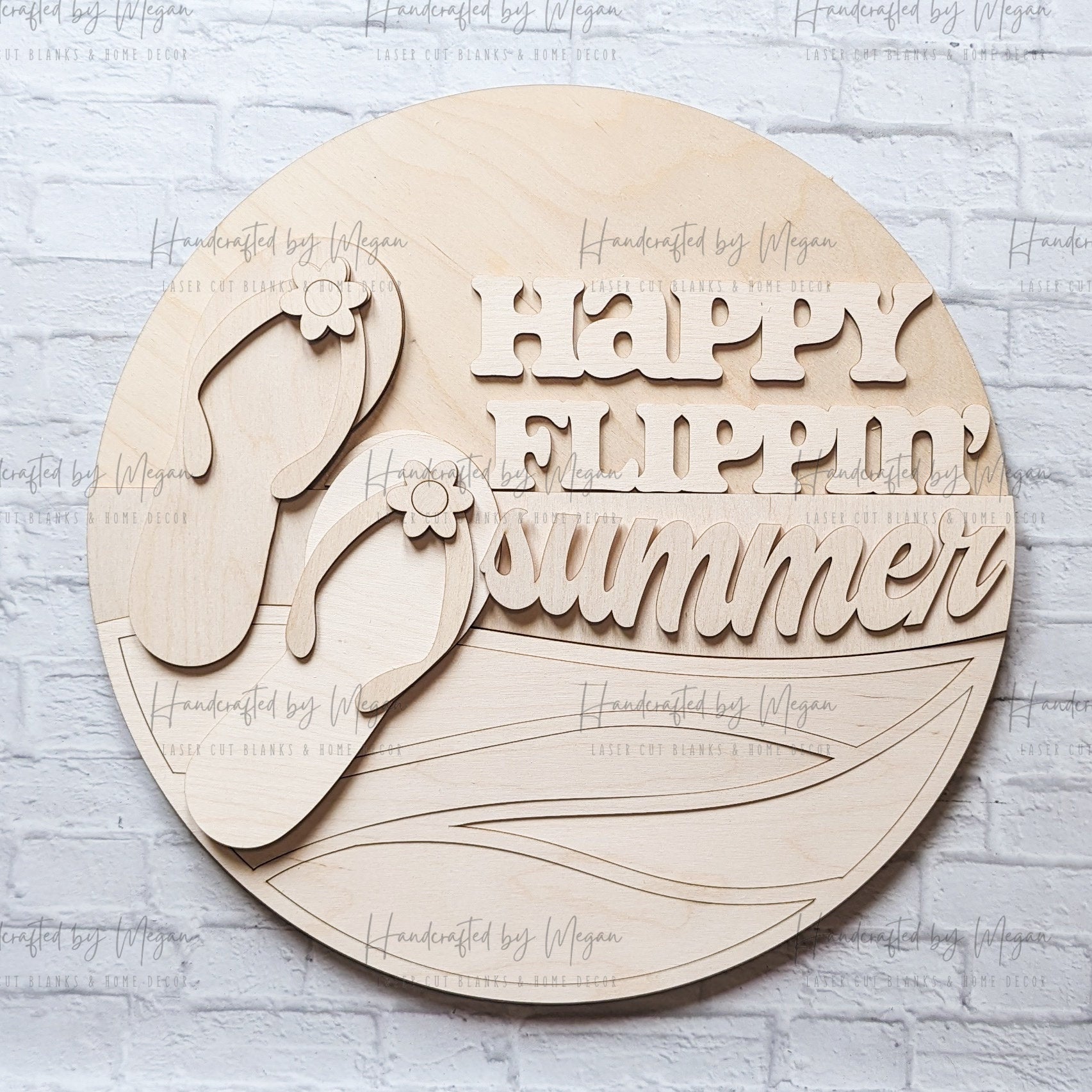 Happy Flippin Summer Door Hanger, Flip Flops, Unfinished Wood, Wooden Blanks, Wooden Shapes, laser cut shape, Paint Party, Kids Crafts