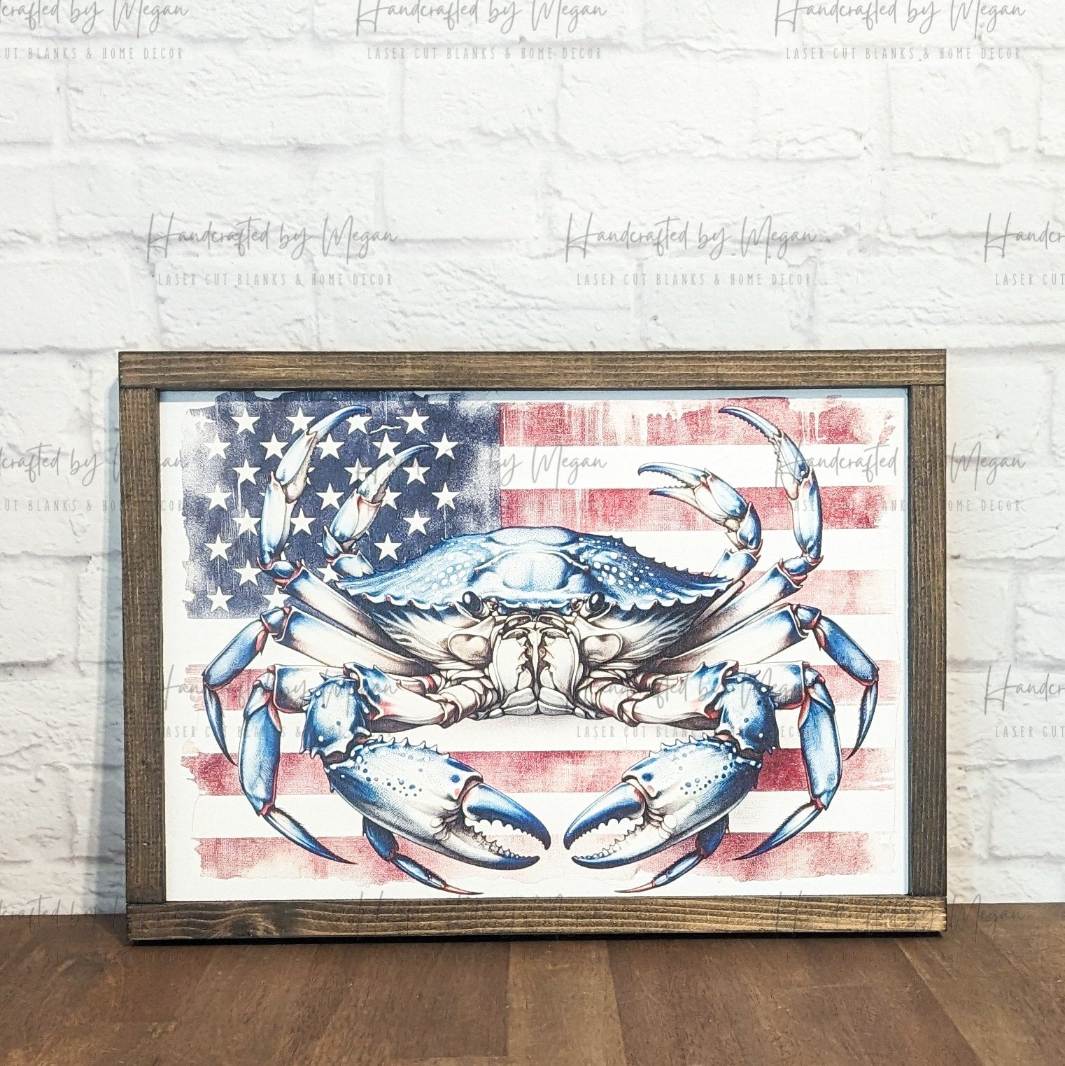 American Flag and Crab Sign, Patriotic Decor, Framed Sign, Farmhouse Decor, Housewarming Gift, Home Decor