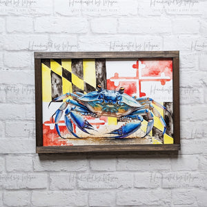 Maryland Flag and Crab Sign, Patriotic Decor, Framed Sign, Farmhouse Decor, Housewarming Gift, Home Decor