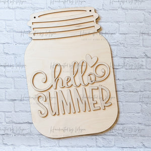 Hello Summer Mason Jar Door Hanger, Summer DIY Door Hanger, Wooden Blanks & Shapes, Laser Cut Shape for Paint Party, Girls Night In Craft