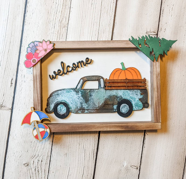 Interchangeable truck sign, Patina truck, vintage truck, summer, fall, spring, winter