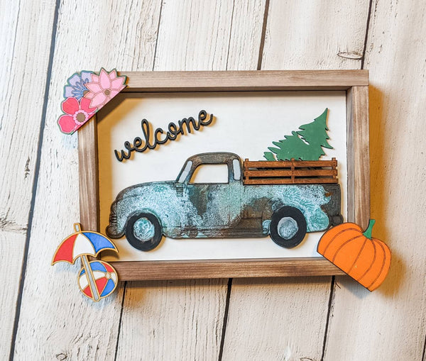 Interchangeable truck sign, Patina truck, vintage truck, summer, fall, spring, winter