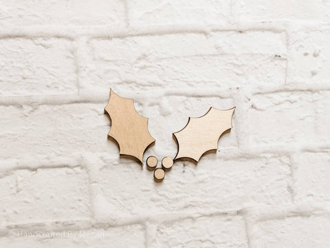 HOLLY and BERRIES SHAPE Unfinished 1/4" Wood - 3 inch - Wooden Blanks- Wooden Shapes - laser cut shape - Kids Crafts - Christmas