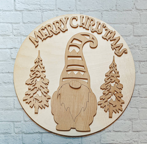 Merry Christmas Gnome Door Hanger- Unfinished Wood - Wooden Blanks- Wooden Shapes - laser cut shape - Paint Party- winter crafts