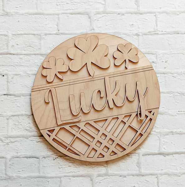 LUCKY Door Hanger- St. Patrick's Day - Unfinished Wood - Wooden Blanks- Wooden Shapes - laser cut shape - Paint Party