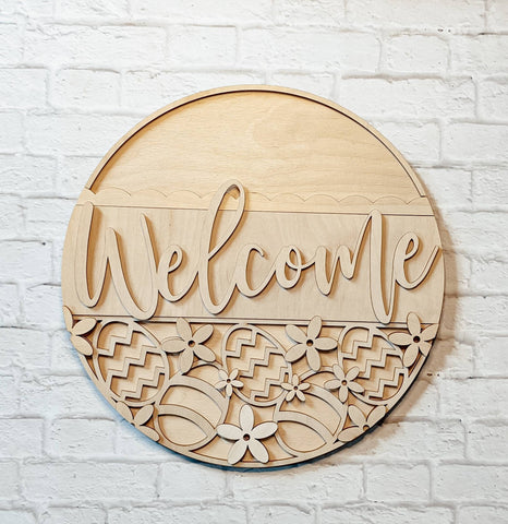 Welcome Easter Egg Door Hanger- Easter Decor - Unfinished Wood - Wooden Blanks- Wooden Shapes - laser cut shape - Paint Party