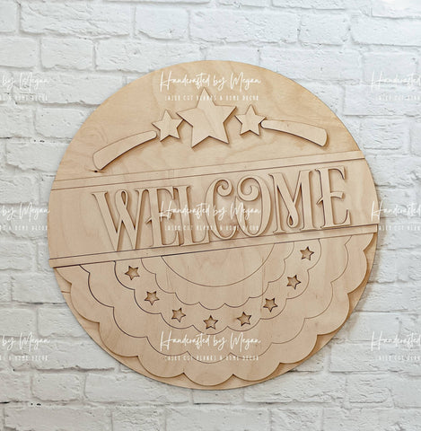 Patriotic Welcome Door Hanger- Summer Decor - Unfinished Wood - Wooden Blanks- Wooden Shapes - laser cut shape - Paint Party