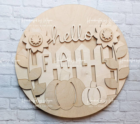 Hello Fall Fence Door Hanger- Summer Decor - Unfinished Wood - Wooden Blanks- Wooden Shapes - laser cut shape - Paint Party - 2022