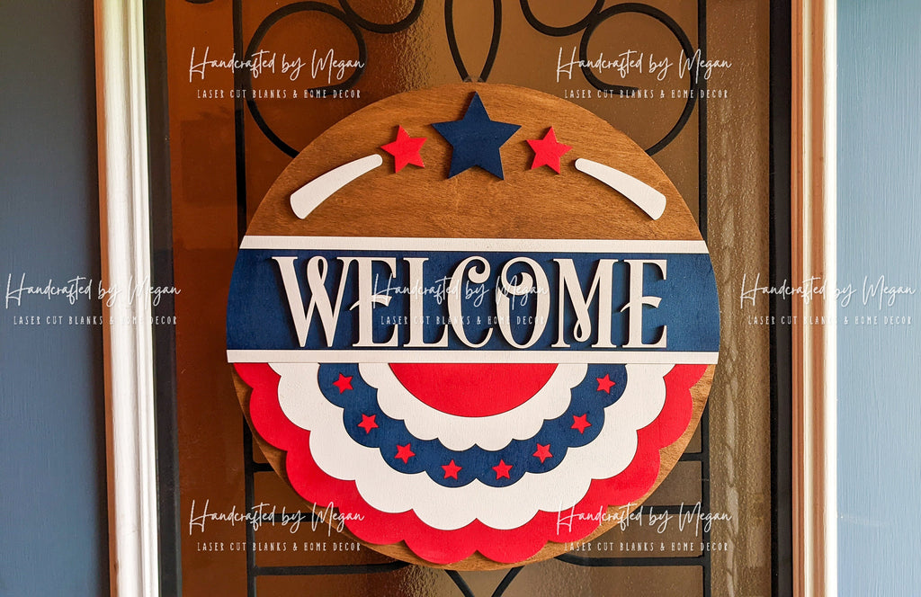 Welcome Door Hanger, Welcome Wood Circle Sign, Welcome Sign, Front