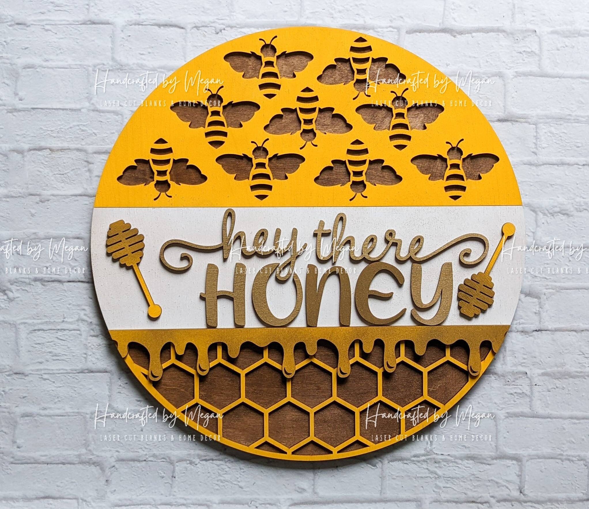 Hey There Honey Door Hanger - Door Hanging Sign - Round Wood Sign - Welcome Sign Front Door - Door Hanging Decor