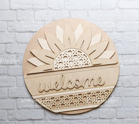 Rattan Sunflower Door Hanger- Fall Decor - Unfinished Wood - Wooden Blanks- Wooden Shapes - laser cut shape - Paint Party - 2022