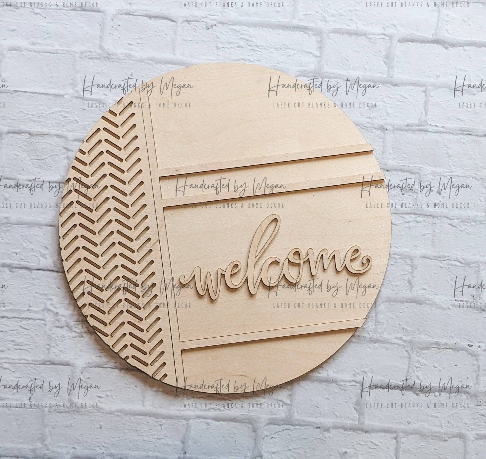 Welcome Chevron Door Hanger- Unfinished Wood - Wooden Blanks- Wooden Shapes - laser cut shape - Paint Party- Everyday crafts