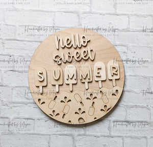 Hello Sweet Summer Popsicle Door Hanger- Summer Decor - Unfinished Wood - Wooden Blanks- Wooden Shapes - laser cut shape - Paint Party