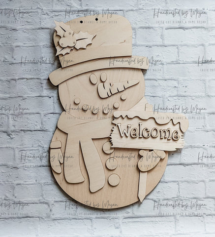 Snowman Door Hanger- Winter - Unfinished Wood - Wooden Blanks- Wooden Shapes - laser cut shape - Paint Party