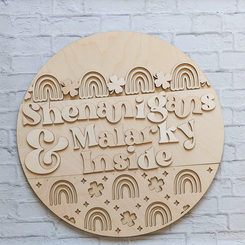 SHENANIGANS and Malarky Inside Door Hanger- St. Patrick's Day - Unfinished Wood - Wooden Blanks- Wooden Shapes - laser cut shape