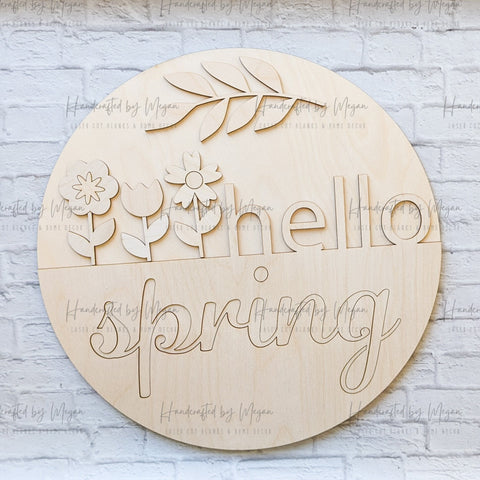 Hello Spring Door Hanger- Spring Decor - Unfinished Wood - Wooden Blanks- Wooden Shapes - laser cut shape - Paint Party